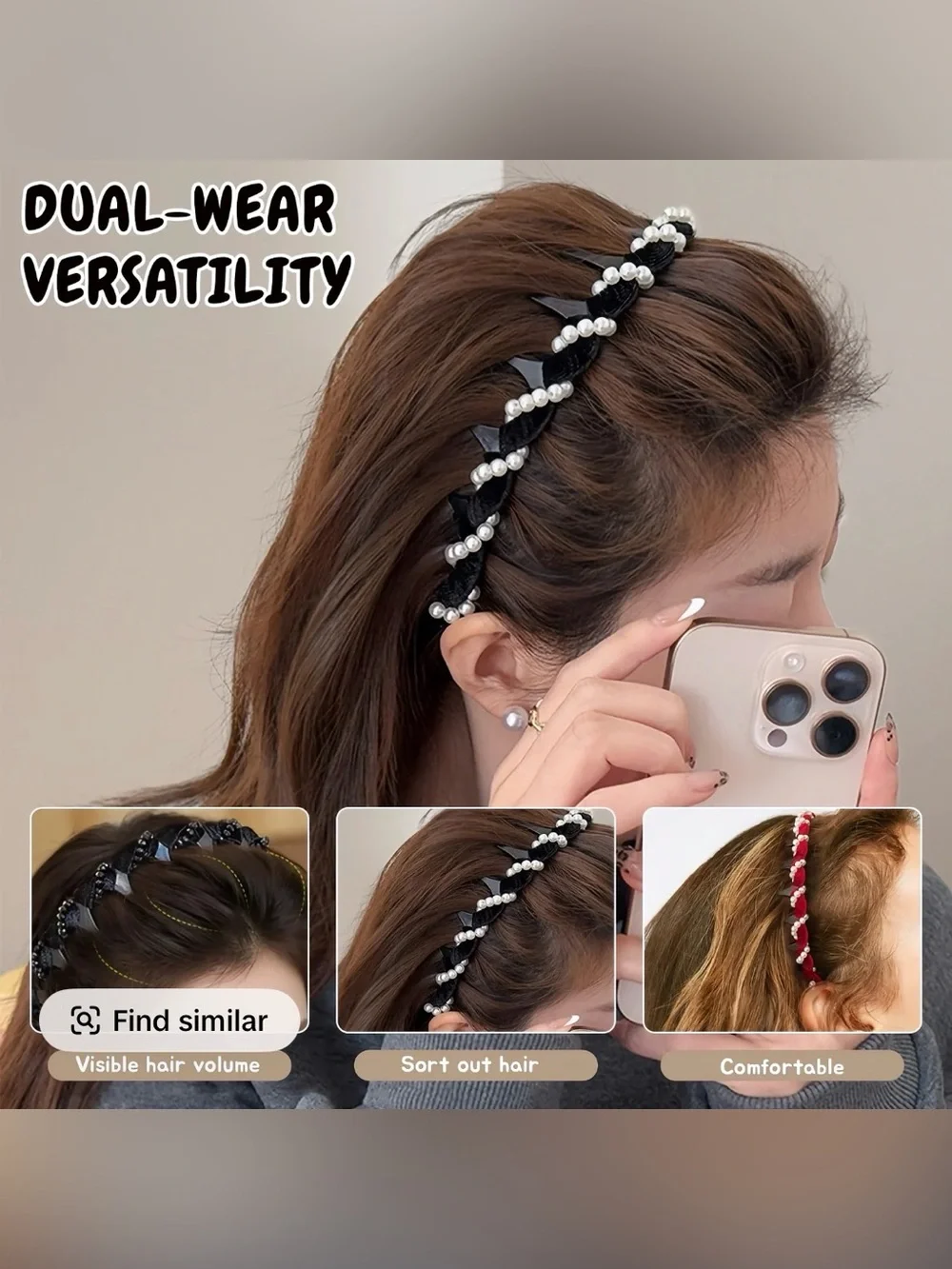 Vintage High Cranium Artificial Pearl & Rhinestone Hairband - 3 Piece